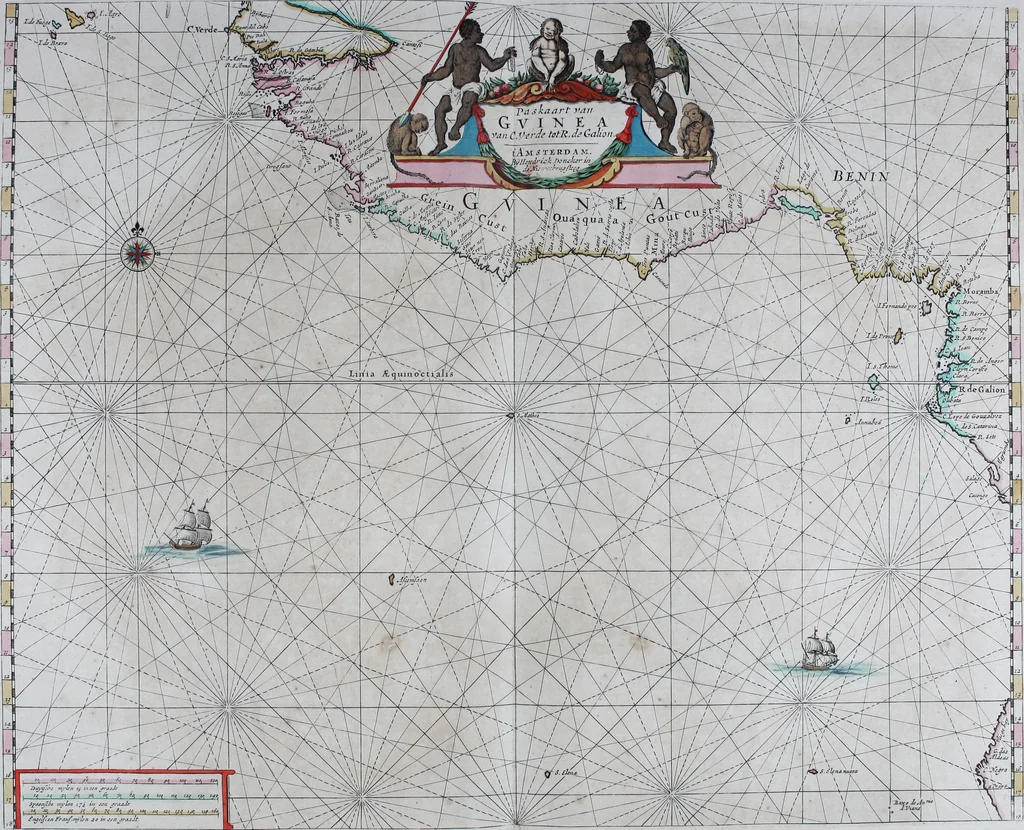 An illustration from De zee-atlas of Water-waerelt, vertoonende alle de zee-kusten van het bekende des aerd-bodems, met een generale beschrijvinge van dien : seer dienstigh voor schippers en stuurlieden, mitsgaders koop-lieden om op 't kantoor gebruyckt te worden : Nieuwelijcks aldus uytgegeven, 1665, leaf 64