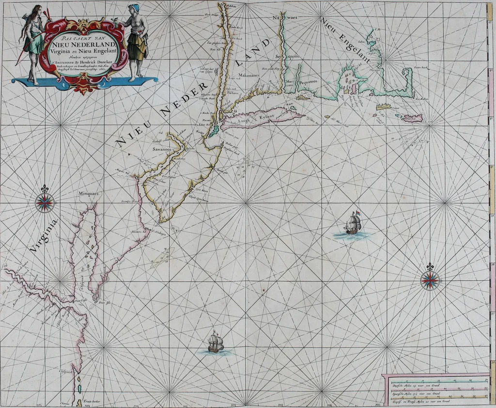 An illustration from De zee-atlas of Water-waerelt, vertoonende alle de zee-kusten van het bekende des aerd-bodems, met een generale beschrijvinge van dien : seer dienstigh voor schippers en stuurlieden, mitsgaders koop-lieden om op 't kantoor gebruyckt te worden : Nieuwelijcks aldus uytgegeven, 1665, leaf 76