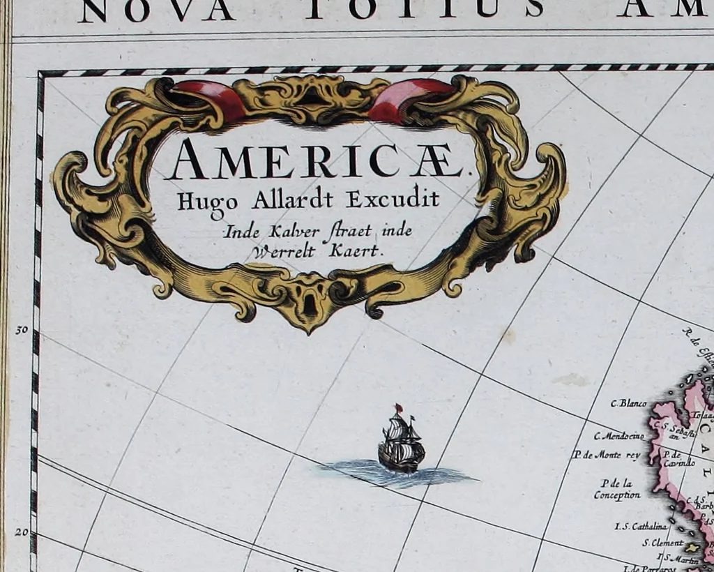 An illustration from De zee-atlas of Water-waerelt, vertoonende alle de zee-kusten van het bekende des aerd-bodems, met een generale beschrijvinge van dien : seer dienstigh voor schippers en stuurlieden, mitsgaders koop-lieden om op 't kantoor gebruyckt te worden : Nieuwelijcks aldus uytgegeven, 1665, leaf 90