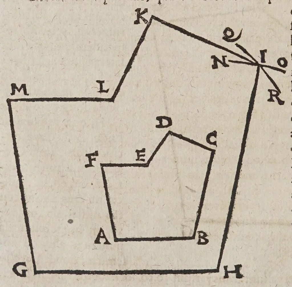 An illustration from D. Galilaei de Galilaeis ... De proportionum instrumento a se invento, quod meritò compendium dixeris universae geometriae, tractatus, rogatu philomathematicorum a Mathia Berneggero ex italica in latinam linguam nunc primùm translatus : adjectis etiam notis illustratus, quibus & artificiosa instrumenti fabrica, & usus ulterior exponitur, 1613, leaf 24