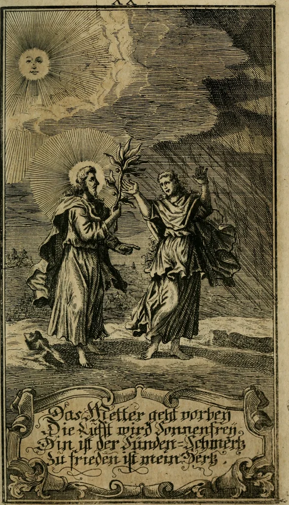 An illustration from D. Heinrich Müllers Thränen- und Trost-Quelle : bey Erklärung der Geschichte, von der grossen Sünderin ... anietzo aufs neue bey jeder Betrachtung mit Vorbereitungs- Busz- und Beicht-Gebeten versehen : samt einer Anweisung zur Sing- und Bibel-Andacht, ... und einer Vorrede Hn. D. Michael Reinhard, mit Kupffer-Stichen gezieret, 1724, leaf 1006