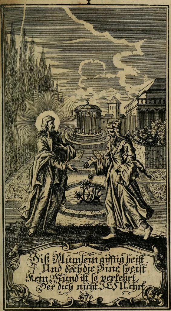 An illustration from D. Heinrich Müllers Thränen- und Trost-Quelle : bey Erklärung der Geschichte, von der grossen Sünderin ... anietzo aufs neue bey jeder Betrachtung mit Vorbereitungs- Busz- und Beicht-Gebeten versehen : samt einer Anweisung zur Sing- und Bibel-Andacht, ... und einer Vorrede Hn. D. Michael Reinhard, mit Kupffer-Stichen gezieret, 1724, leaf 82