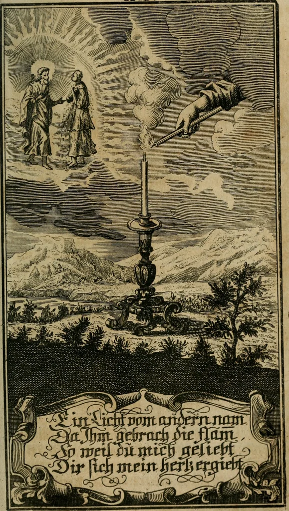 An illustration from D. Heinrich Müllers Thränen- und Trost-Quelle : bey Erklärung der Geschichte, von der grossen Sünderin ... anietzo aufs neue bey jeder Betrachtung mit Vorbereitungs- Busz- und Beicht-Gebeten versehen : samt einer Anweisung zur Sing- und Bibel-Andacht, ... und einer Vorrede Hn. D. Michael Reinhard, mit Kupffer-Stichen gezieret, 1724, leaf 854