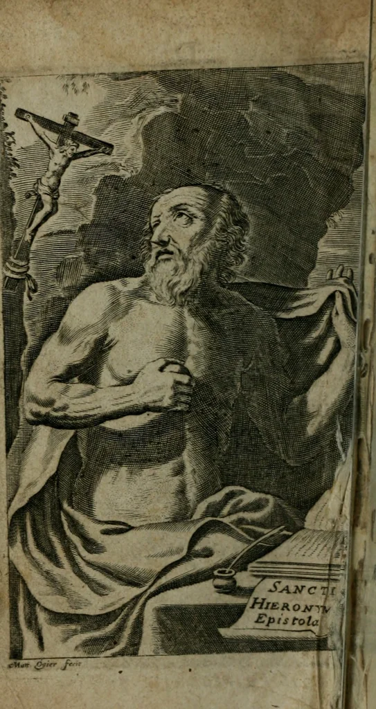 An illustration from D. Hieronymi Stridoniensis epistolae selectae et in libros tres distributae : opera D. Petri Canisij, 1687, leaf 3