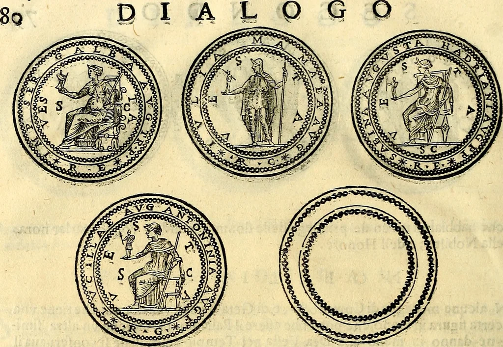 An illustration from Dialoghi di d. Antonio Agostini arcivescovo de Tarracona; sopra le medaglie, iscrizioni, e altre antichita:, 1698, leaf 105