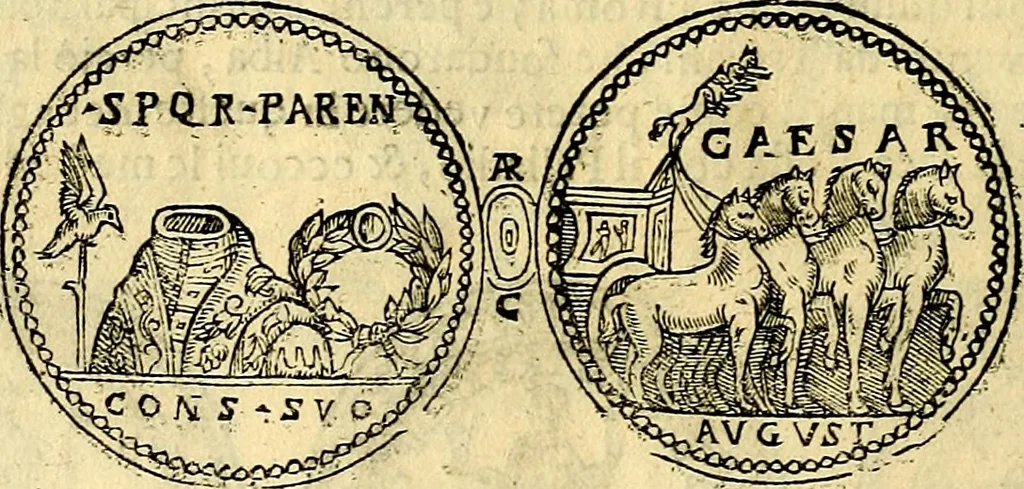 An illustration from Dialoghi di d. Antonio Agostini arcivescovo de Tarracona; sopra le medaglie, iscrizioni, e altre antichita:, 1698, leaf 105