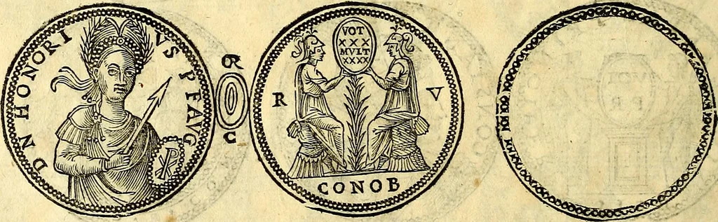 An illustration from Dialoghi di d. Antonio Agostini arcivescovo de Tarracona; sopra le medaglie, iscrizioni, e altre antichita:, 1698, leaf 43