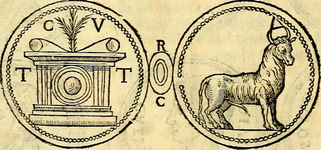 An illustration from Dialoghi di d. Antonio Agostini arcivescovo de Tarracona; sopra le medaglie, iscrizioni, e altre antichita:, 1698, leaf 49