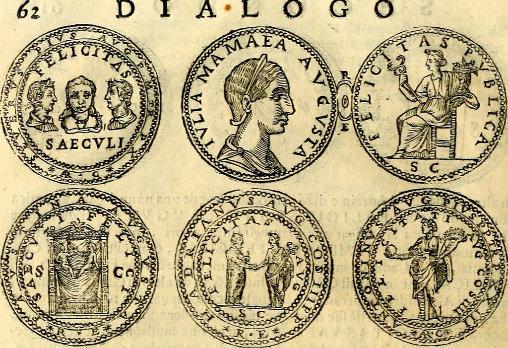 An illustration from Dialoghi di d. Antonio Agostini arcivescovo de Tarracona; sopra le medaglie, iscrizioni, e altre antichita:, 1698, leaf 87
