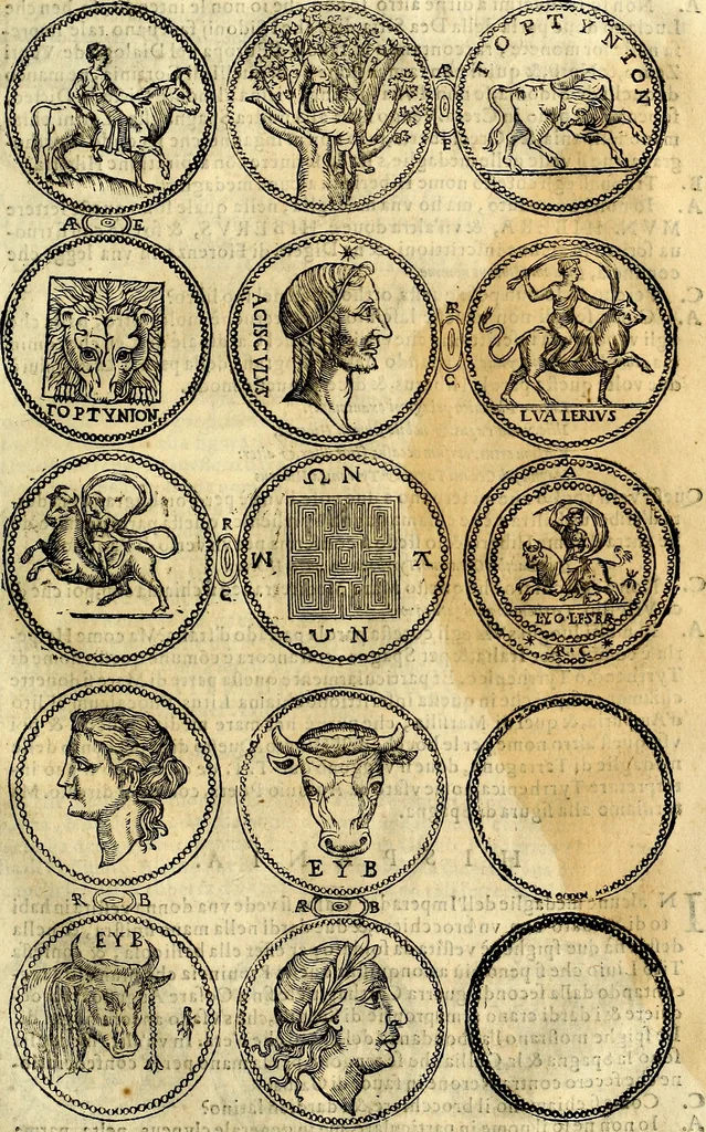 An illustration from Dialoghi di don Antonio Agostini archivescovo di Taracona, intorno alle medaglie, inscrittioni, & altre antichità, 1625, leaf 100