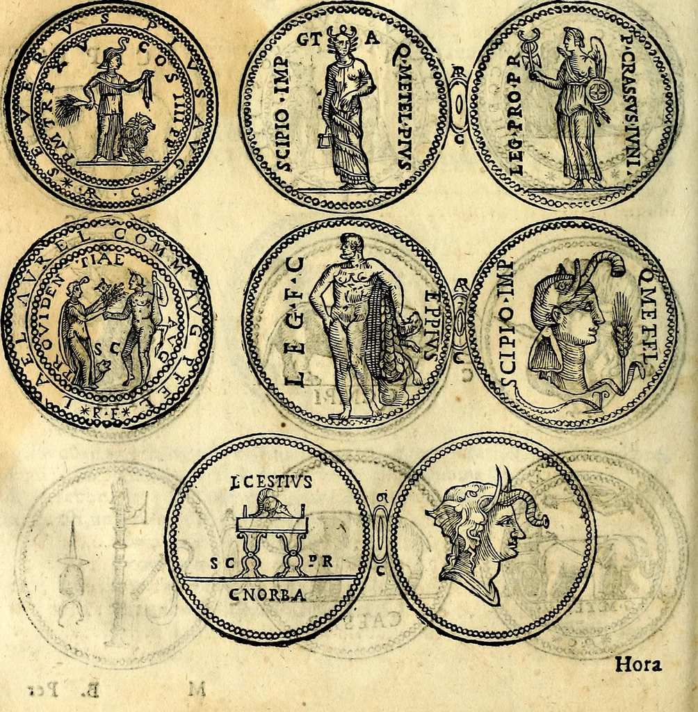 An illustration from Dialoghi di don Antonio Agostini archivescovo di Taracona, intorno alle medaglie, inscrittioni, & altre antichità, 1625, leaf 105