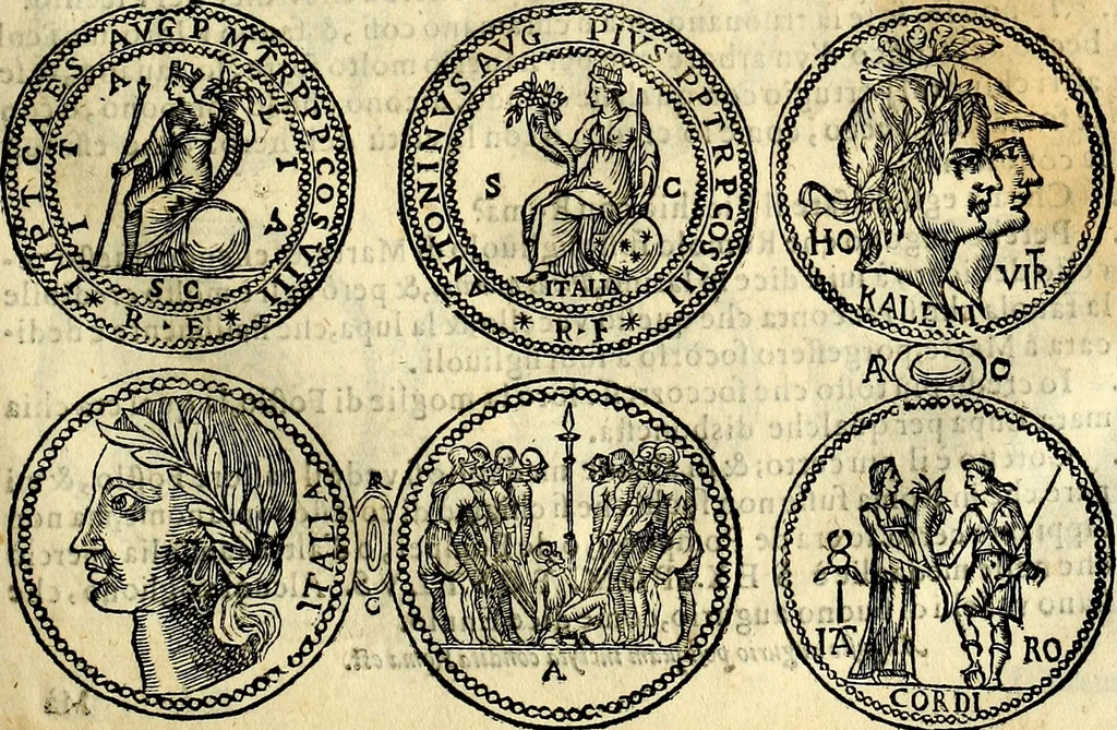 An illustration from Dialoghi di don Antonio Agostini archivescovo di Taracona, intorno alle medaglie, inscrittioni, & altre antichità, 1625, leaf 106