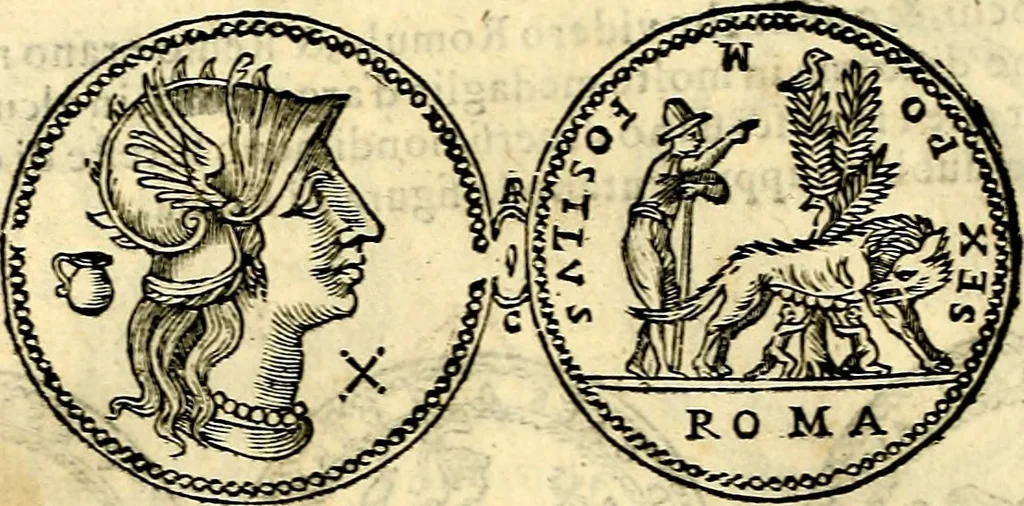 An illustration from Dialoghi di don Antonio Agostini archivescovo di Taracona, intorno alle medaglie, inscrittioni, & altre antichità, 1625, leaf 109
