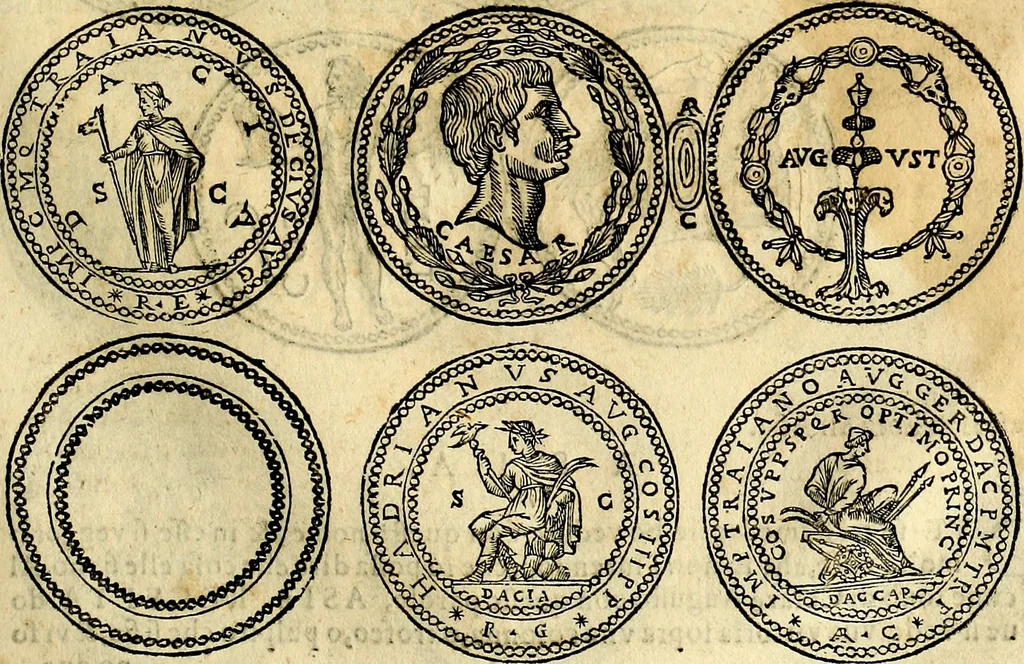 An illustration from Dialoghi di don Antonio Agostini archivescovo di Taracona, intorno alle medaglie, inscrittioni, & altre antichità, 1625, leaf 110