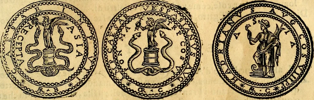 An illustration from Dialoghi di don Antonio Agostini archivescovo di Taracona, intorno alle medaglie, inscrittioni, & altre antichità, 1625, leaf 112