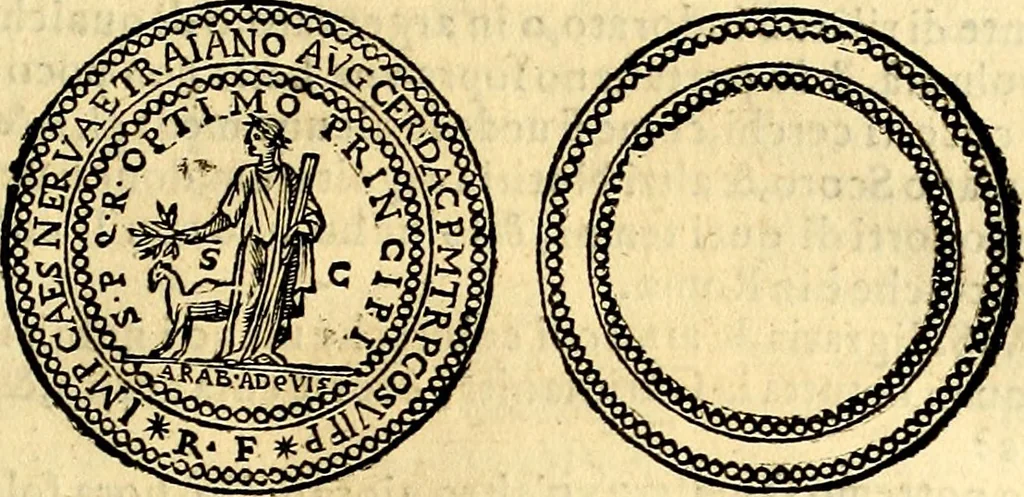 An illustration from Dialoghi di don Antonio Agostini archivescovo di Taracona, intorno alle medaglie, inscrittioni, & altre antichità, 1625, leaf 116