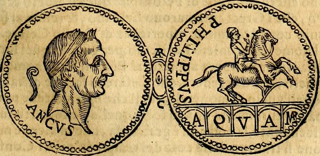 An illustration from Dialoghi di don Antonio Agostini archivescovo di Taracona, intorno alle medaglie, inscrittioni, & altre antichità, 1625, leaf 144