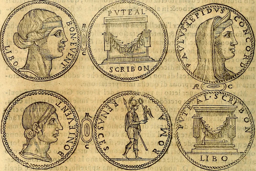 An illustration from Dialoghi di don Antonio Agostini archivescovo di Taracona, intorno alle medaglie, inscrittioni, & altre antichità, 1625, leaf 147