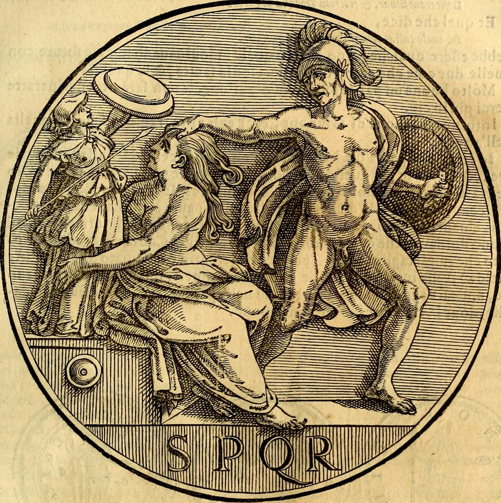 An illustration from Dialoghi di don Antonio Agostini archivescovo di Taracona, intorno alle medaglie, inscrittioni, & altre antichità, 1625, leaf 158