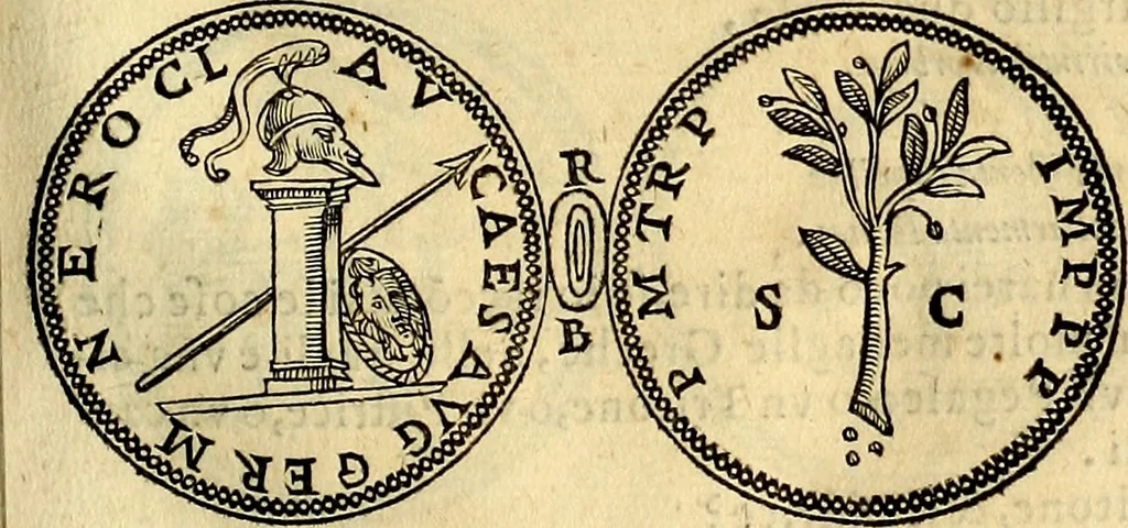 An illustration from Dialoghi di don Antonio Agostini archivescovo di Taracona, intorno alle medaglie, inscrittioni, & altre antichità, 1625, leaf 162