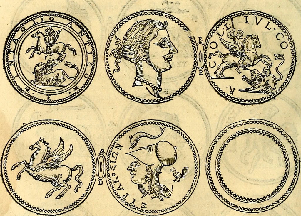 An illustration from Dialoghi di don Antonio Agostini archivescovo di Taracona, intorno alle medaglie, inscrittioni, & altre antichità, 1625, leaf 165