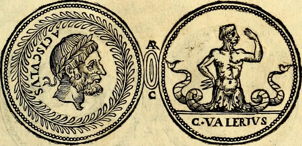 An illustration from Dialoghi di don Antonio Agostini archivescovo di Taracona, intorno alle medaglie, inscrittioni, & altre antichità, 1625, leaf 166