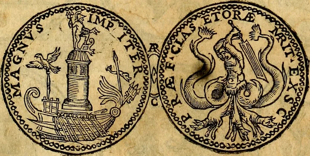 An illustration from Dialoghi di don Antonio Agostini archivescovo di Taracona, intorno alle medaglie, inscrittioni, & altre antichità, 1625, leaf 174