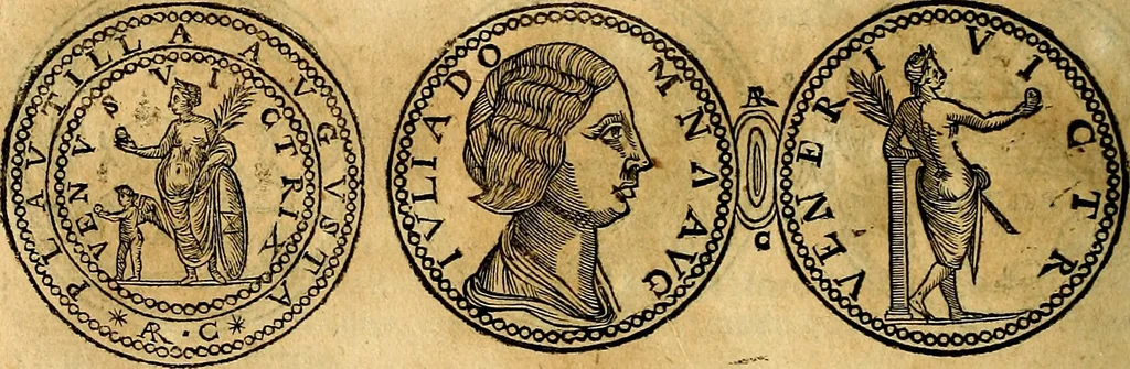An illustration from Dialoghi di don Antonio Agostini archivescovo di Taracona, intorno alle medaglie, inscrittioni, & altre antichità, 1625, leaf 181