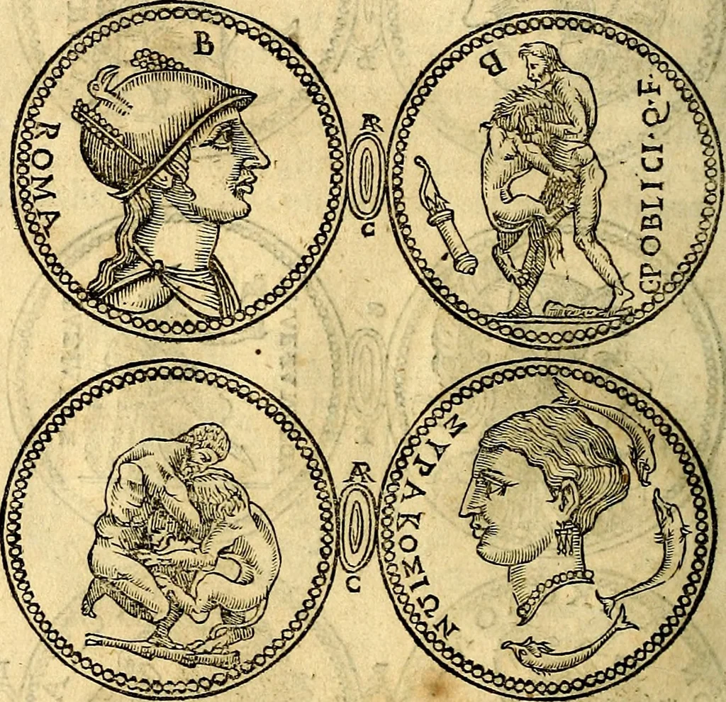 An illustration from Dialoghi di don Antonio Agostini archivescovo di Taracona, intorno alle medaglie, inscrittioni, & altre antichità, 1625, leaf 183