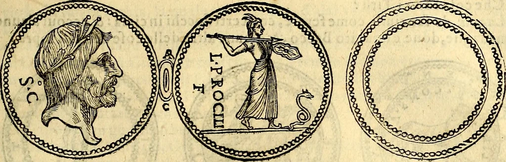 An illustration from Dialoghi di don Antonio Agostini archivescovo di Taracona, intorno alle medaglie, inscrittioni, & altre antichità, 1625, leaf 184