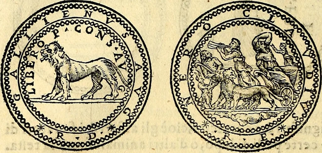 An illustration from Dialoghi di don Antonio Agostini archivescovo di Taracona, intorno alle medaglie, inscrittioni, & altre antichità, 1625, leaf 185