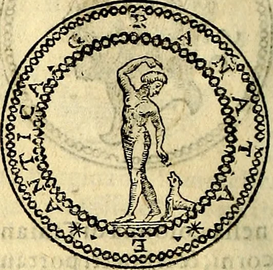 An illustration from Dialoghi di don Antonio Agostini archivescovo di Taracona, intorno alle medaglie, inscrittioni, & altre antichità, 1625, leaf 185