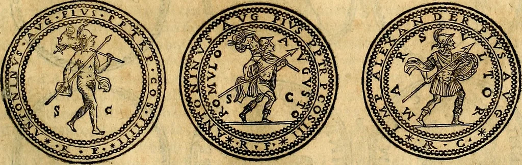 An illustration from Dialoghi di don Antonio Agostini archivescovo di Taracona, intorno alle medaglie, inscrittioni, & altre antichità, 1625, leaf 186