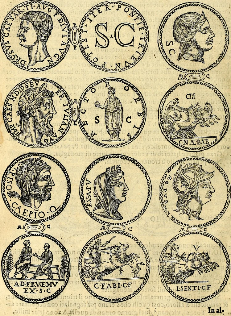 An illustration from Dialoghi di don Antonio Agostini archivescovo di Taracona, intorno alle medaglie, inscrittioni, & altre antichità, 1625, leaf 19