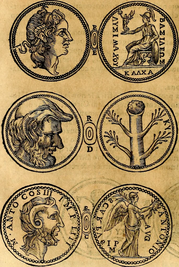 An illustration from Dialoghi di don Antonio Agostini archivescovo di Taracona, intorno alle medaglie, inscrittioni, & altre antichità, 1625, leaf 199