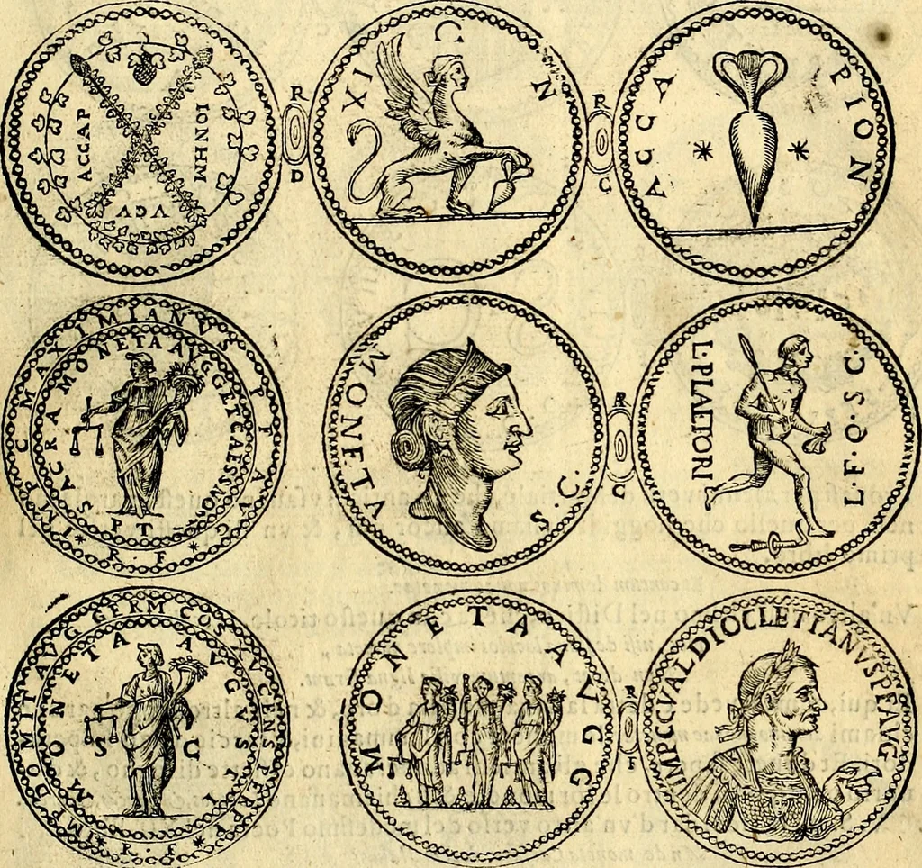 An illustration from Dialoghi di don Antonio Agostini archivescovo di Taracona, intorno alle medaglie, inscrittioni, & altre antichità, 1625, leaf 20