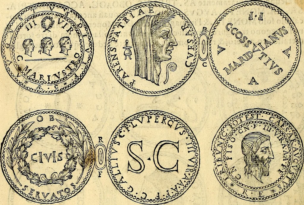An illustration from Dialoghi di don Antonio Agostini archivescovo di Taracona, intorno alle medaglie, inscrittioni, & altre antichità, 1625, leaf 21