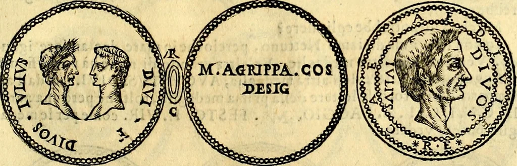 An illustration from Dialoghi di don Antonio Agostini archivescovo di Taracona, intorno alle medaglie, inscrittioni, & altre antichità, 1625, leaf 210