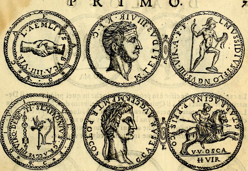 An illustration from Dialoghi di don Antonio Agostini archivescovo di Taracona, intorno alle medaglie, inscrittioni, & altre antichità, 1625, leaf 22