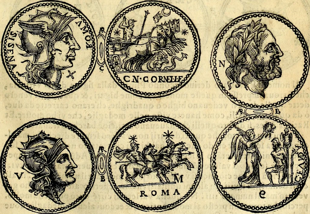 An illustration from Dialoghi di don Antonio Agostini archivescovo di Taracona, intorno alle medaglie, inscrittioni, & altre antichità, 1625, leaf 22