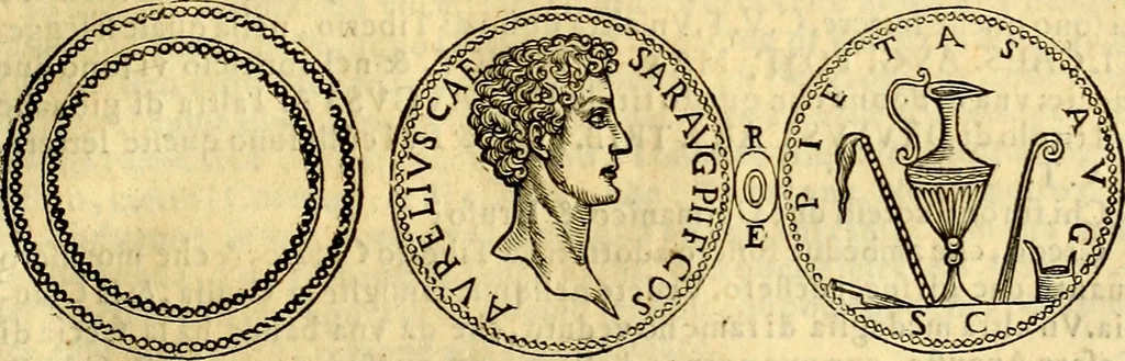 An illustration from Dialoghi di don Antonio Agostini archivescovo di Taracona, intorno alle medaglie, inscrittioni, & altre antichità, 1625, leaf 220
