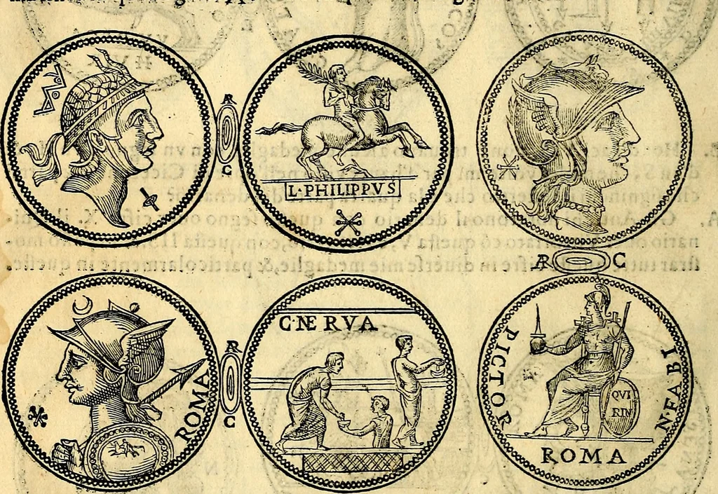 An illustration from Dialoghi di don Antonio Agostini archivescovo di Taracona, intorno alle medaglie, inscrittioni, & altre antichità, 1625, leaf 23