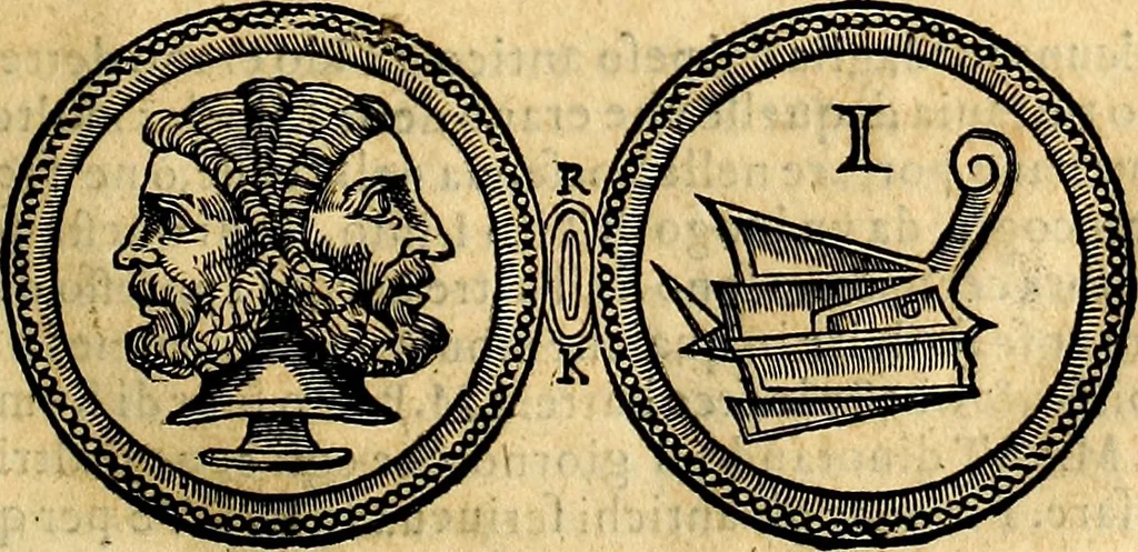 An illustration from Dialoghi di don Antonio Agostini archivescovo di Taracona, intorno alle medaglie, inscrittioni, & altre antichità, 1625, leaf 24