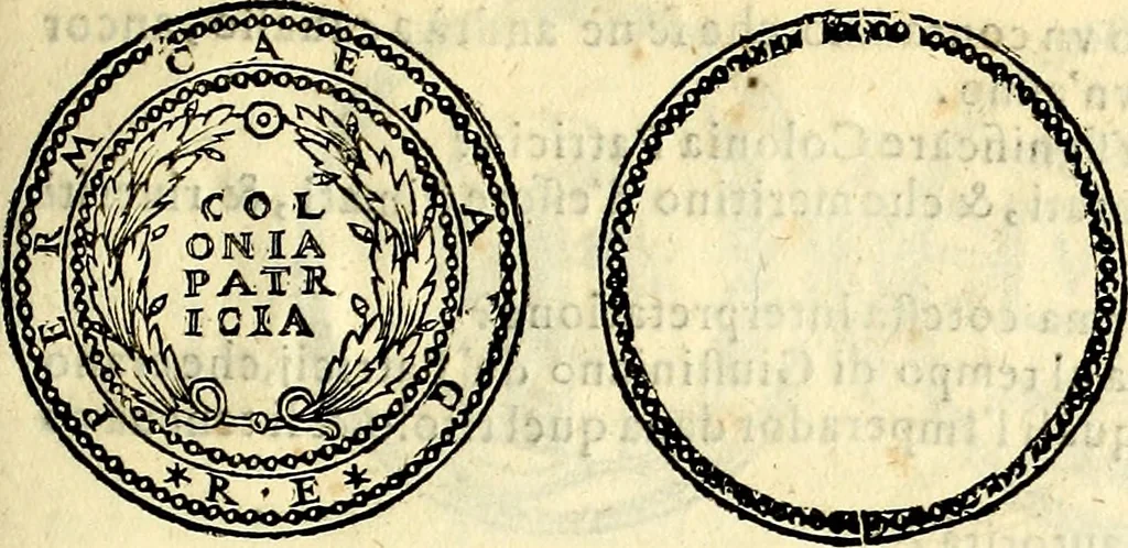 An illustration from Dialoghi di don Antonio Agostini archivescovo di Taracona, intorno alle medaglie, inscrittioni, & altre antichità, 1625, leaf 244