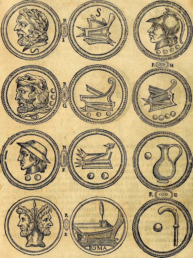An illustration from Dialoghi di don Antonio Agostini archivescovo di Taracona, intorno alle medaglie, inscrittioni, & altre antichità, 1625, leaf 25