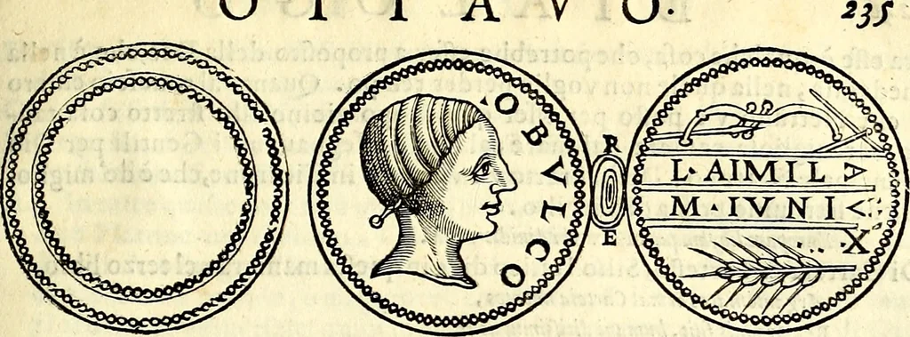 An illustration from Dialoghi di don Antonio Agostini archivescovo di Taracona, intorno alle medaglie, inscrittioni, & altre antichità, 1625, leaf 250