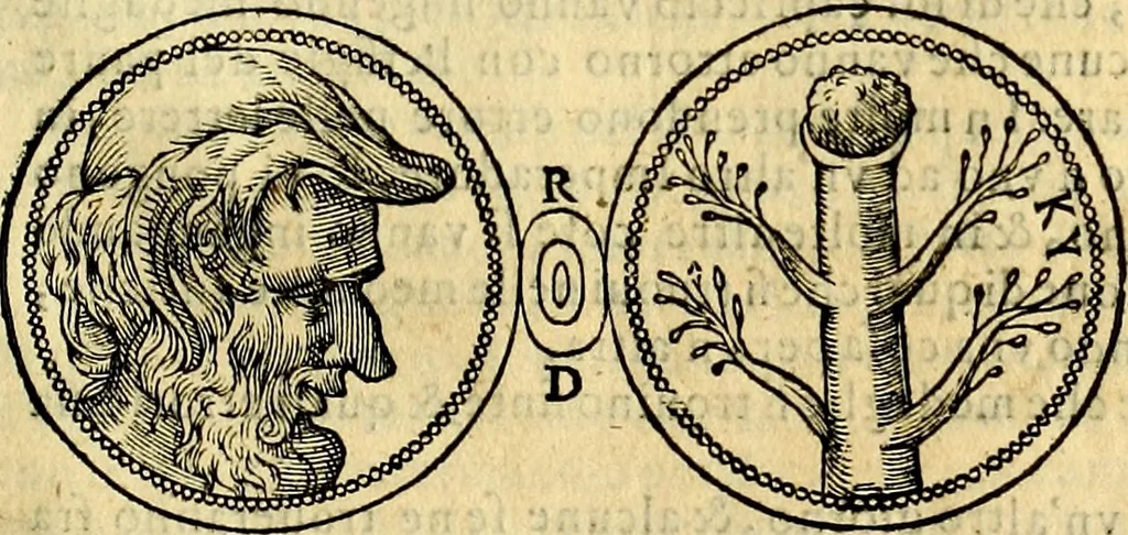 An illustration from Dialoghi di don Antonio Agostini archivescovo di Taracona, intorno alle medaglie, inscrittioni, & altre antichità, 1625, leaf 28