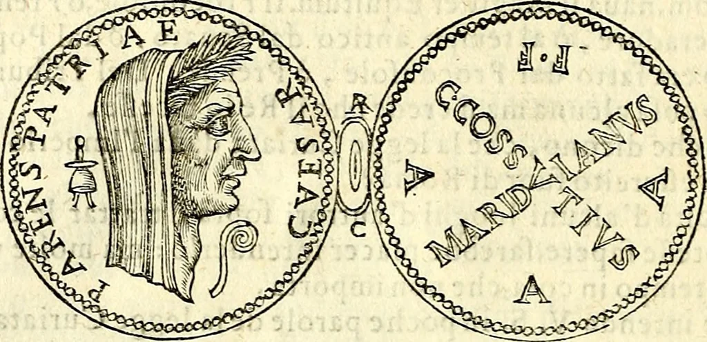 An illustration from Dialoghi di don Antonio Agostini archivescovo di Taracona, intorno alle medaglie, inscrittioni, & altre antichità, 1625, leaf 297