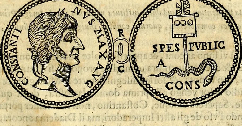 An illustration from Dialoghi di don Antonio Agostini archivescovo di Taracona, intorno alle medaglie, inscrittioni, & altre antichità, 1625, leaf 348