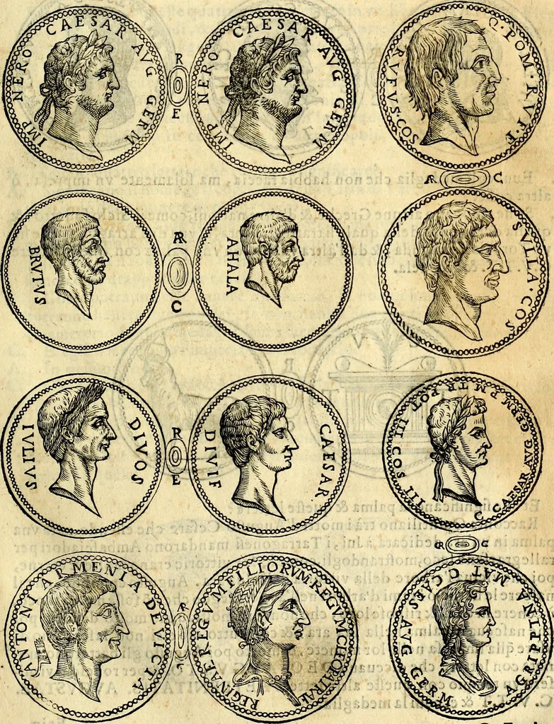 An illustration from Dialoghi di don Antonio Agostini archivescovo di Taracona, intorno alle medaglie, inscrittioni, & altre antichità, 1625, leaf 38
